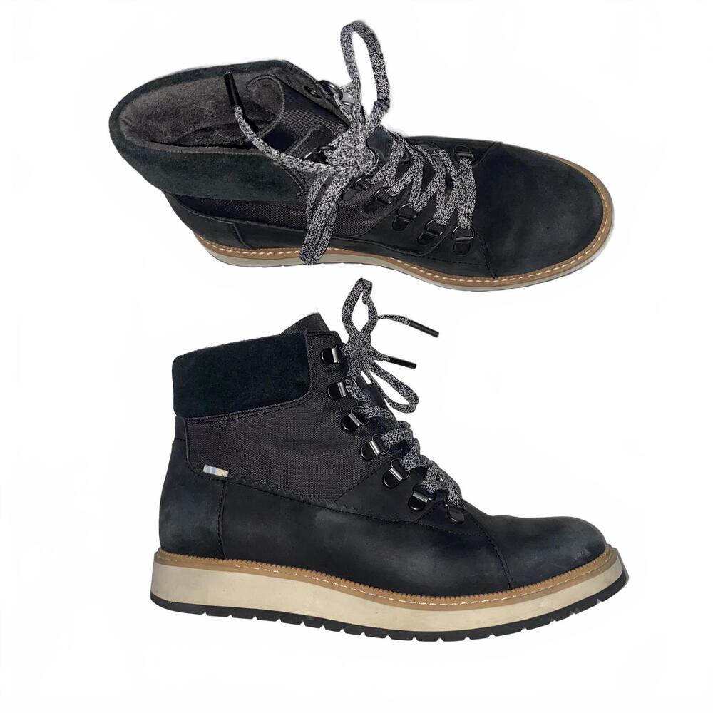 TOMS Black Mesa Lace Up Boots Women 7 Rugged Casual Streetwear Fall Winter Style - Picture 1 of 5